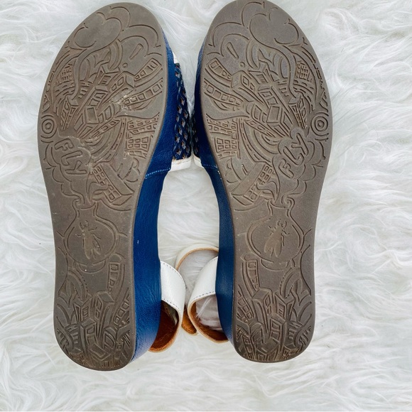 Fly London Navy Blue Perforated Mesh Leather Low Platform Sandal - Picture 11 of 16